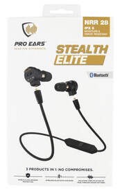 Pro Ears Stealth Elite 28 dB reducing earbuds. Bluetooth enabled, waterproof, and rechargeable.